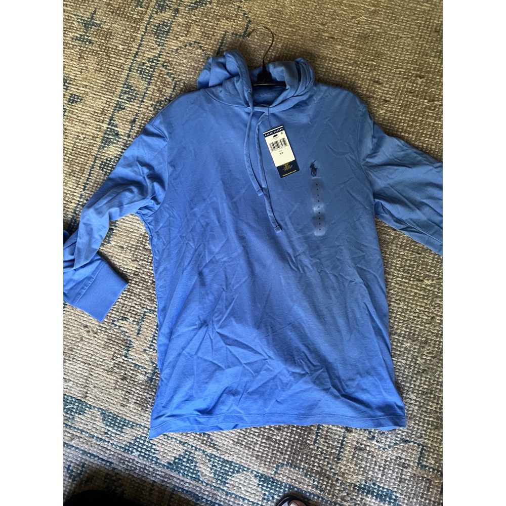 Polo Ralph Lauren Mens Harbor Island Blue Hooded T-Shirt Jersey Hoodie Small NWT - Picture 2 of 4